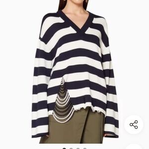 Monse Faux Pearl-Embellished Striped Knitted Sweater
